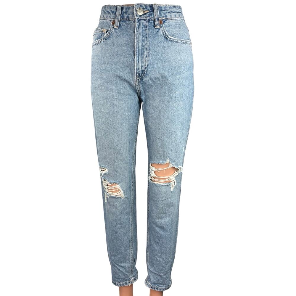 ZARA Women's Blue Denim High Rise Distressed Ripped Casual Tapered Jeans Size 2